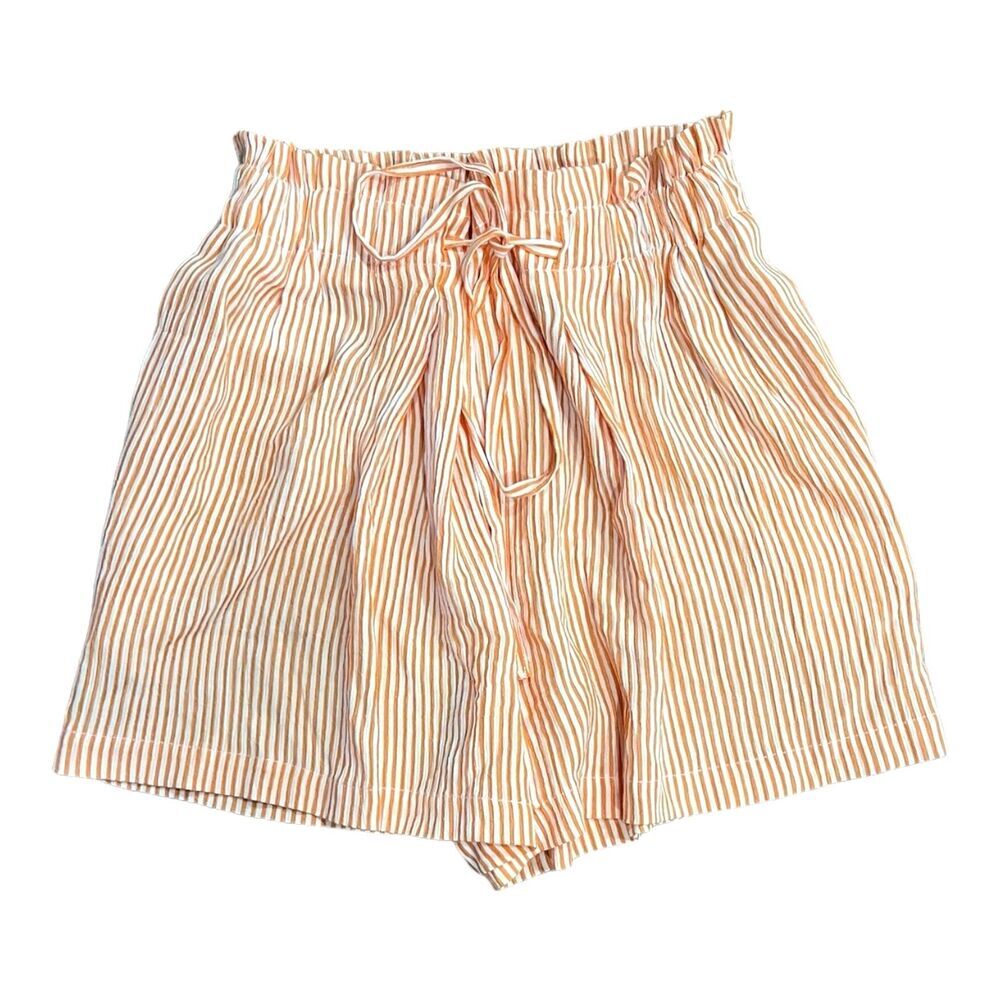 Kasia Orange Striped Paper Bag Tie Shorts S